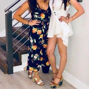 Tropical Print Crop Wide Leg Romper